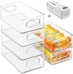 Contenedores organizadores apilables para refrigerador, paquete de 6 contenedores organizadores de cocina transparentes con asas y 20 bolsas de plástico para despensa, armarios, estantes, cajones,