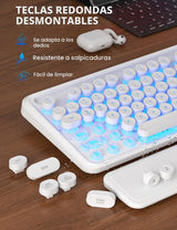 Teclado y mouse inalámbricos, máquina de escribir retroiluminada co...