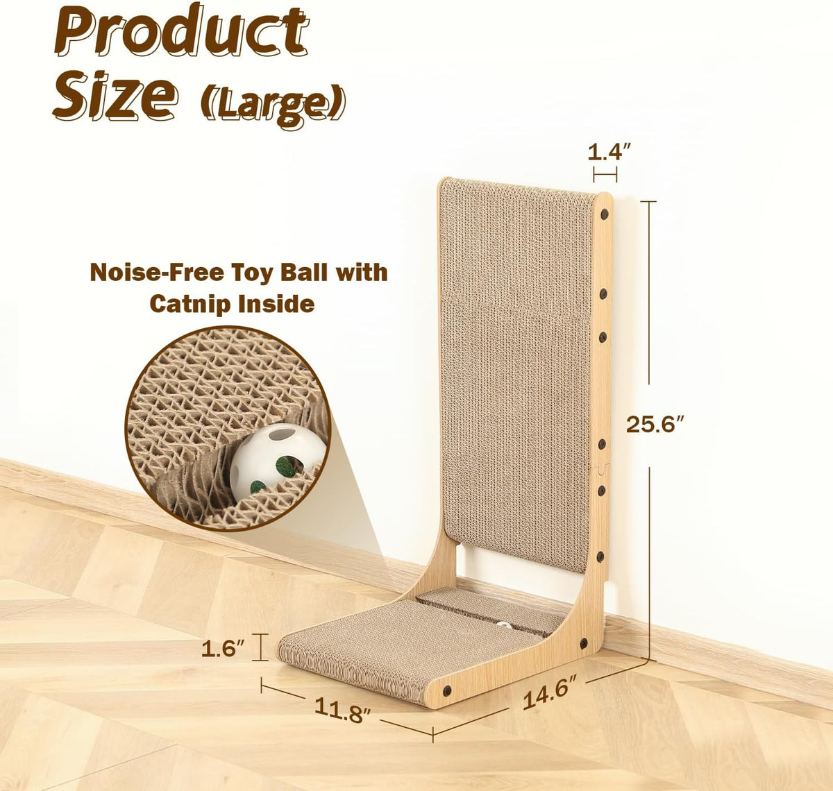 Zakkart Paquete de 2 tablas rascadoras para gatos, cartón de 25.6 pulgadas de alto, en forma de L, rascador vertical para gatos de interior, poste rascador para gatos para pared y sofá, tamaño grande