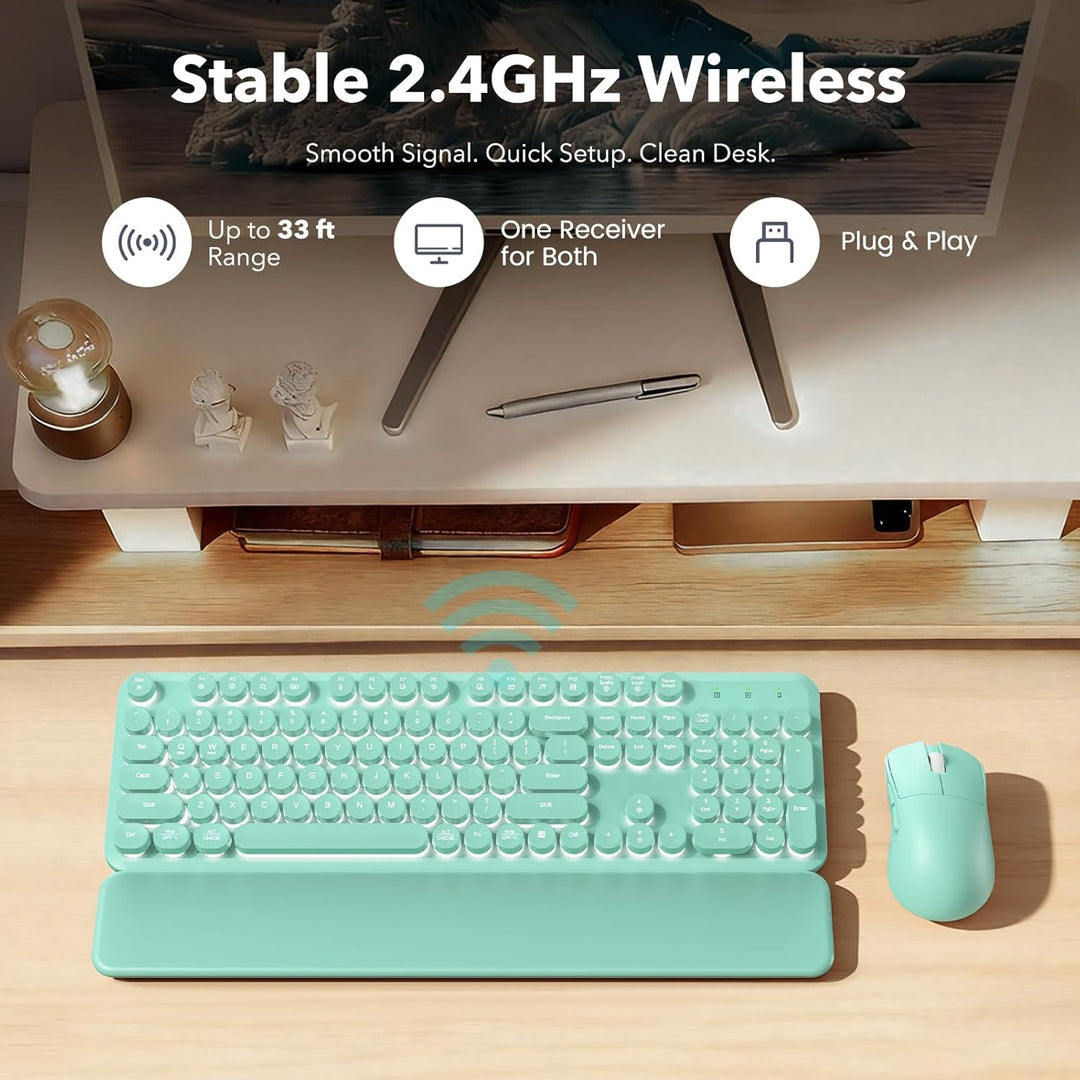 Combo de teclado y ratón inalámbricos, teclas redondas retroilumina...