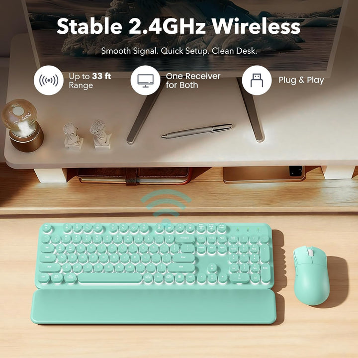 Combo de teclado y ratón inalámbricos, teclas redondas retroilumina...