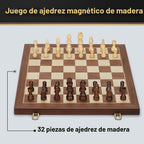 Juego de ajedrez magnético de madera, tablero de ajedrez plegable de 15 pulgadas con 2 ranuras de almacenamiento extra para reinas y piezas, juego de mesa de ajedrez de viaje portátil para adultos y