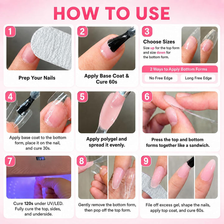 GlimightyX Kit de uñas de poligel con formas dobles sándwich, 3 col...