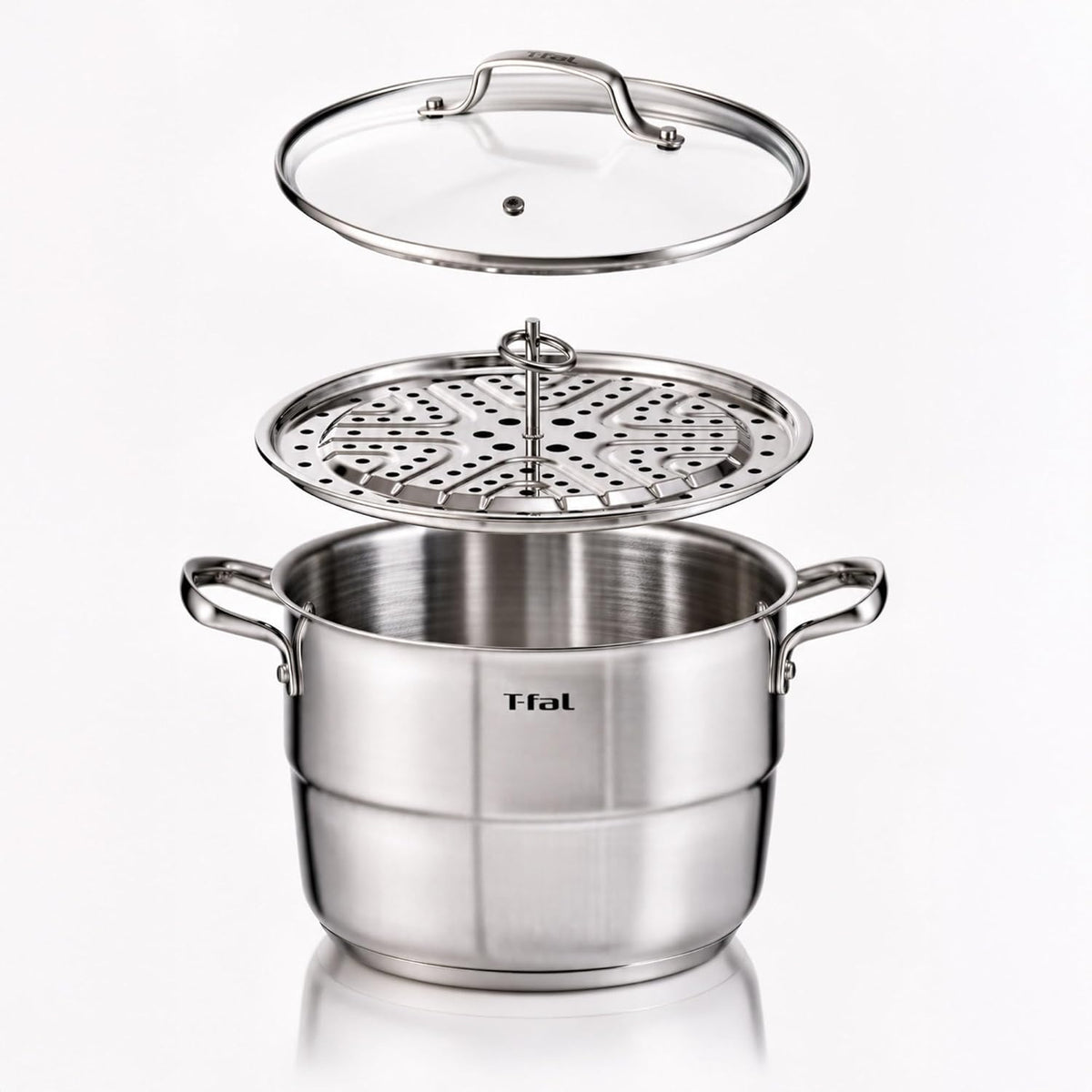 T-Fal Specialty - Olla de acero inoxidable de 7.2 cuartos de galón con tapa, compatible con inducción, apta para lavavajillas, apta para horno hasta 500 °F, olla para estofado, color plateado