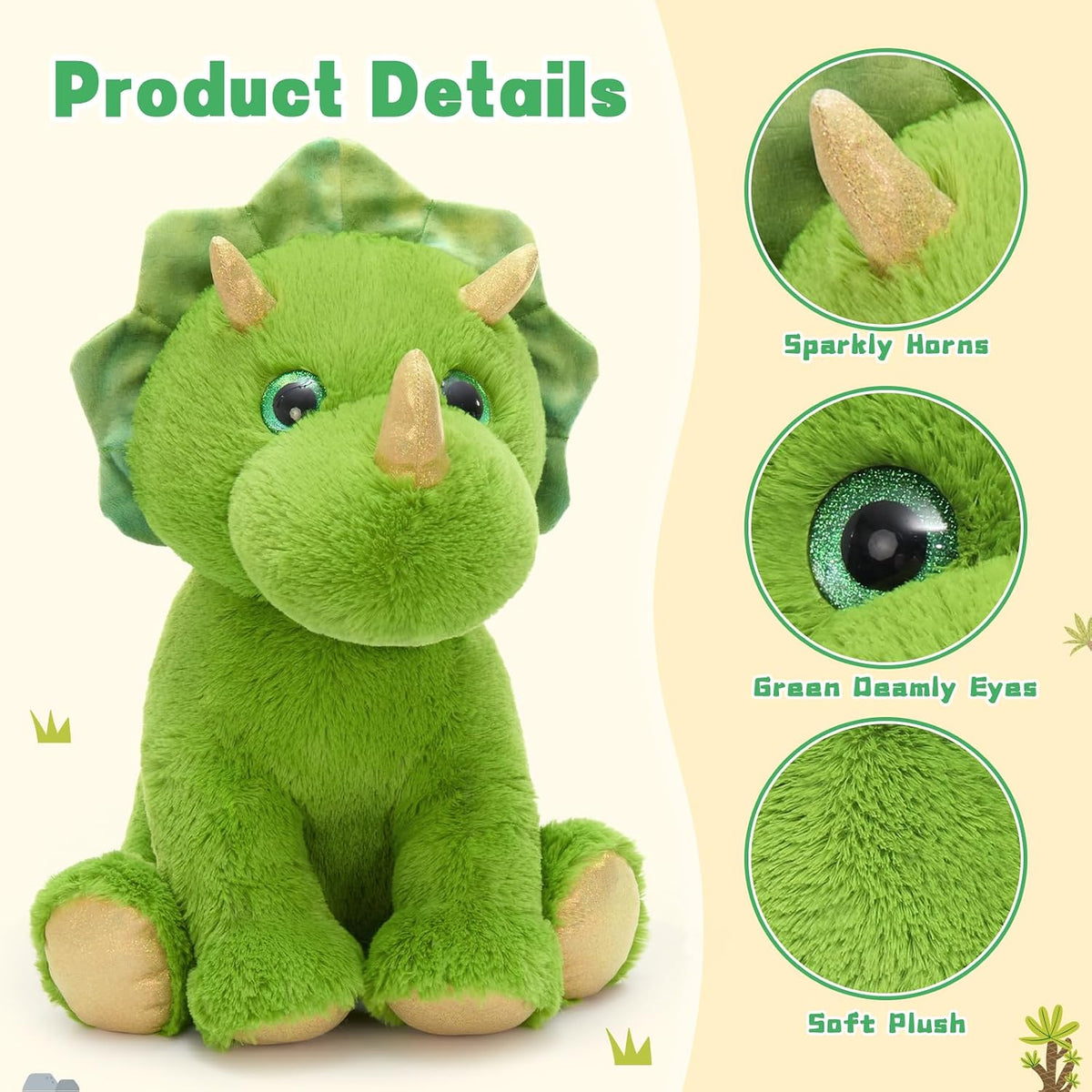 MaoGoLan Triceratops - Animal de peluche verde con 3 bebés, dinosaurio de