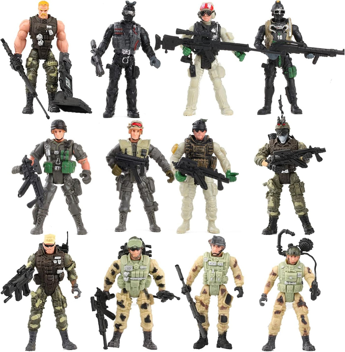 Figuras de acción de combate de las fuerzas especiales SWAT con armas militares y accesorios (12 unidades, 4 pulgadas)