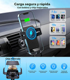 Cargador inalámbrico para automóvil MOKPR, cargador de auto de 15W con sujeción automática compatible con iPhone 16/15/14/13/13 Pro/12 pro/12/11, Samsung Galaxy S23/S22/S21/S20, etc
