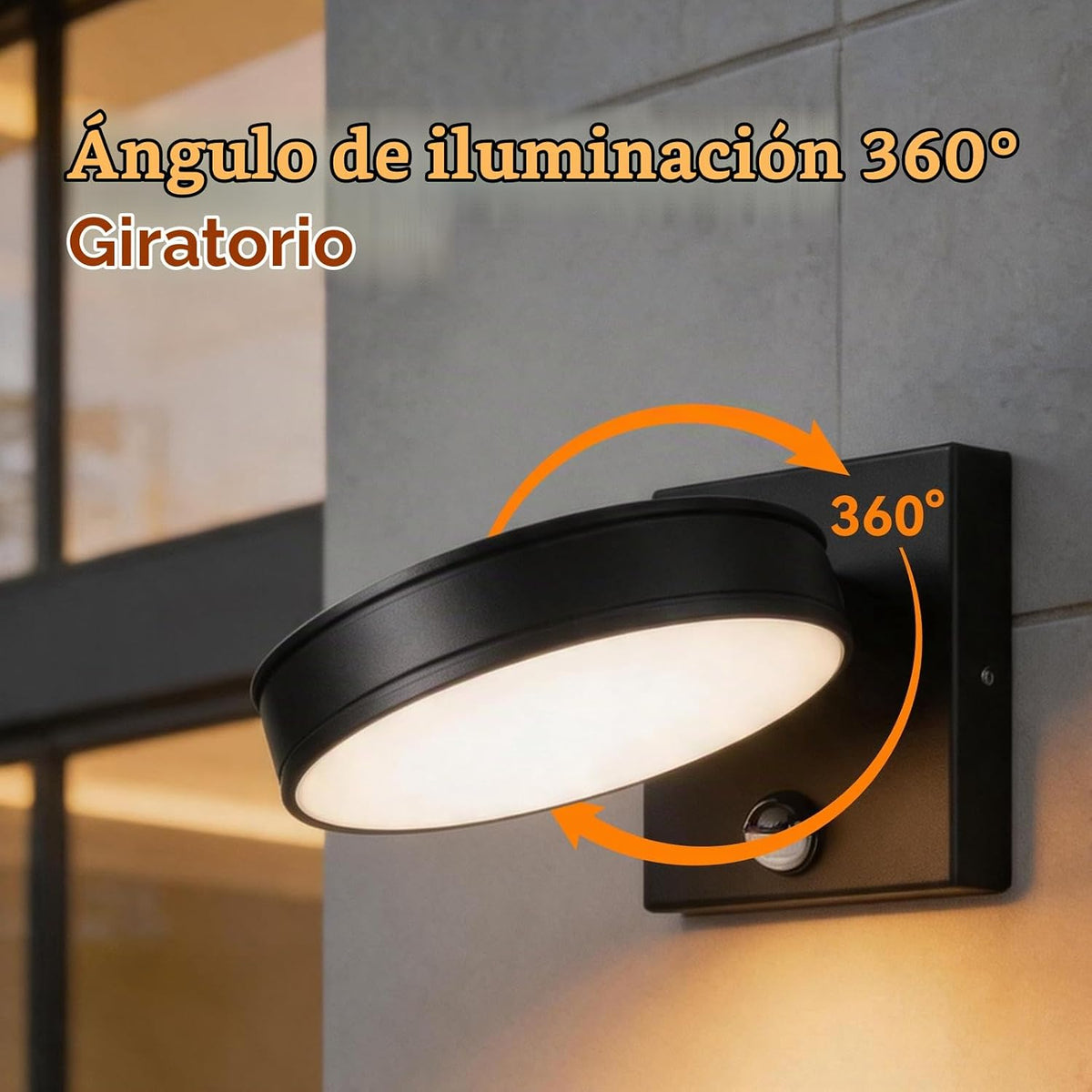 Lámpara Luces de pared para exteriores con sensor de movimiento, aplique de pared giratorio de 360°, 3000 K/4000 K/6000 K, luces LED cableadas para porche, accesorios de iluminación exterior