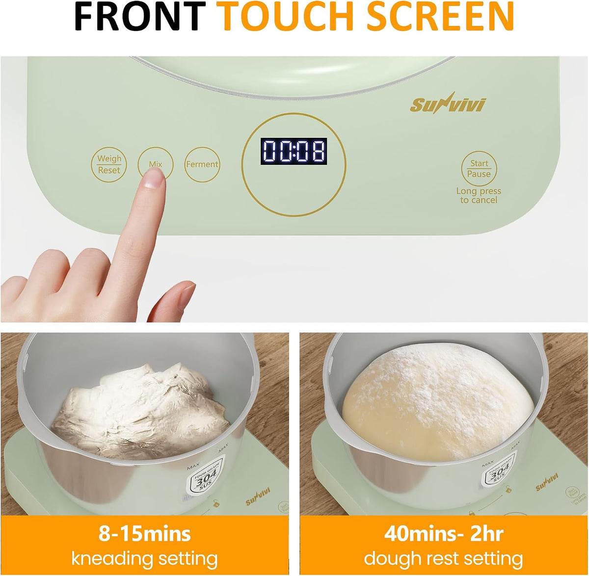 Sunvivi 5.2QT Máquina de masa eléctrica con función de fermento