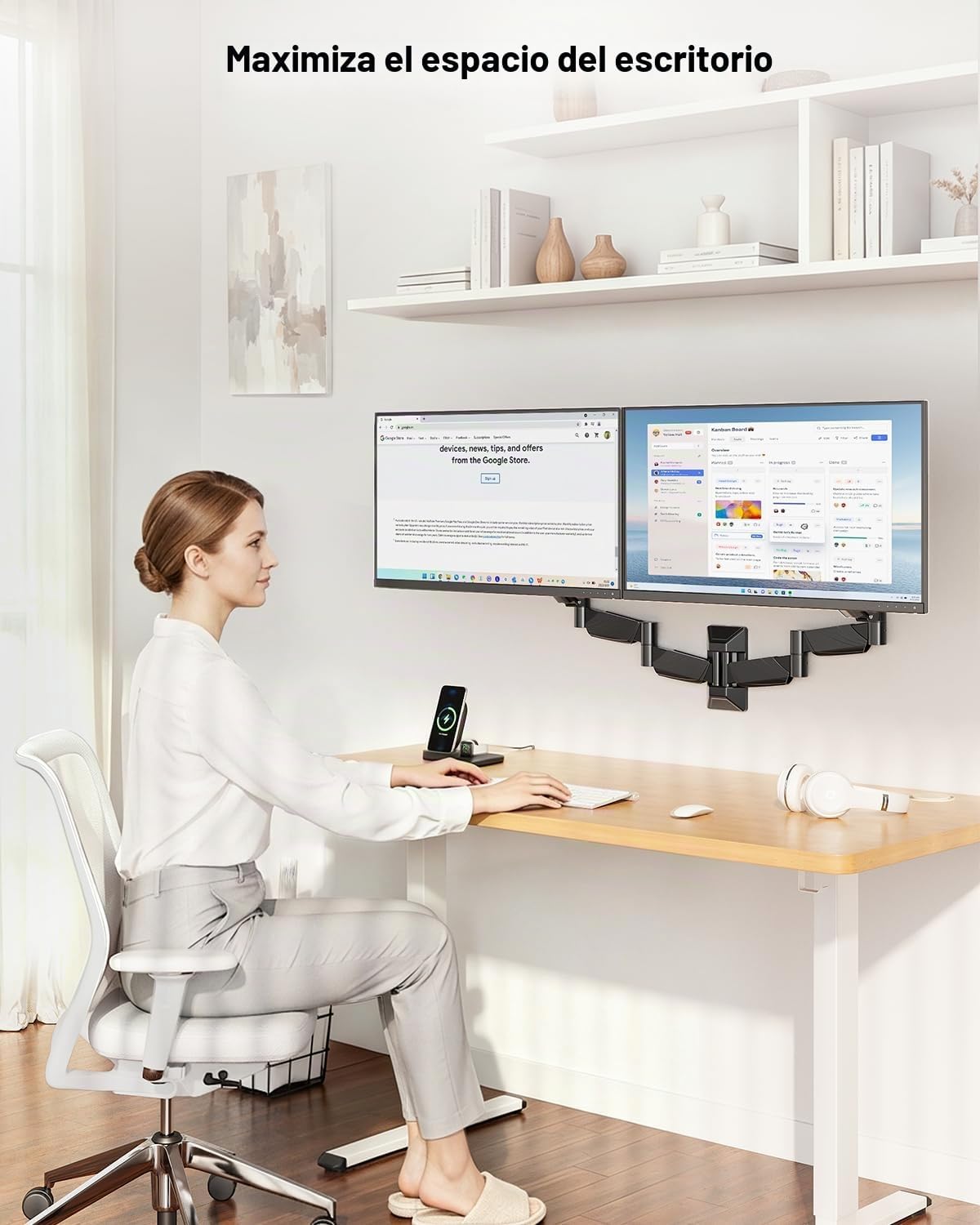 Soporte de pared para monitor doble de brazo largo para 17-32