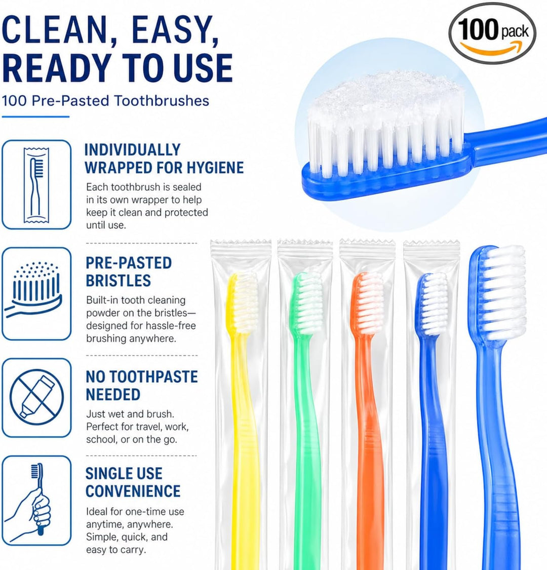 Ziliny 100 unidades de cepillos de dientes desechables con pasta, e...
