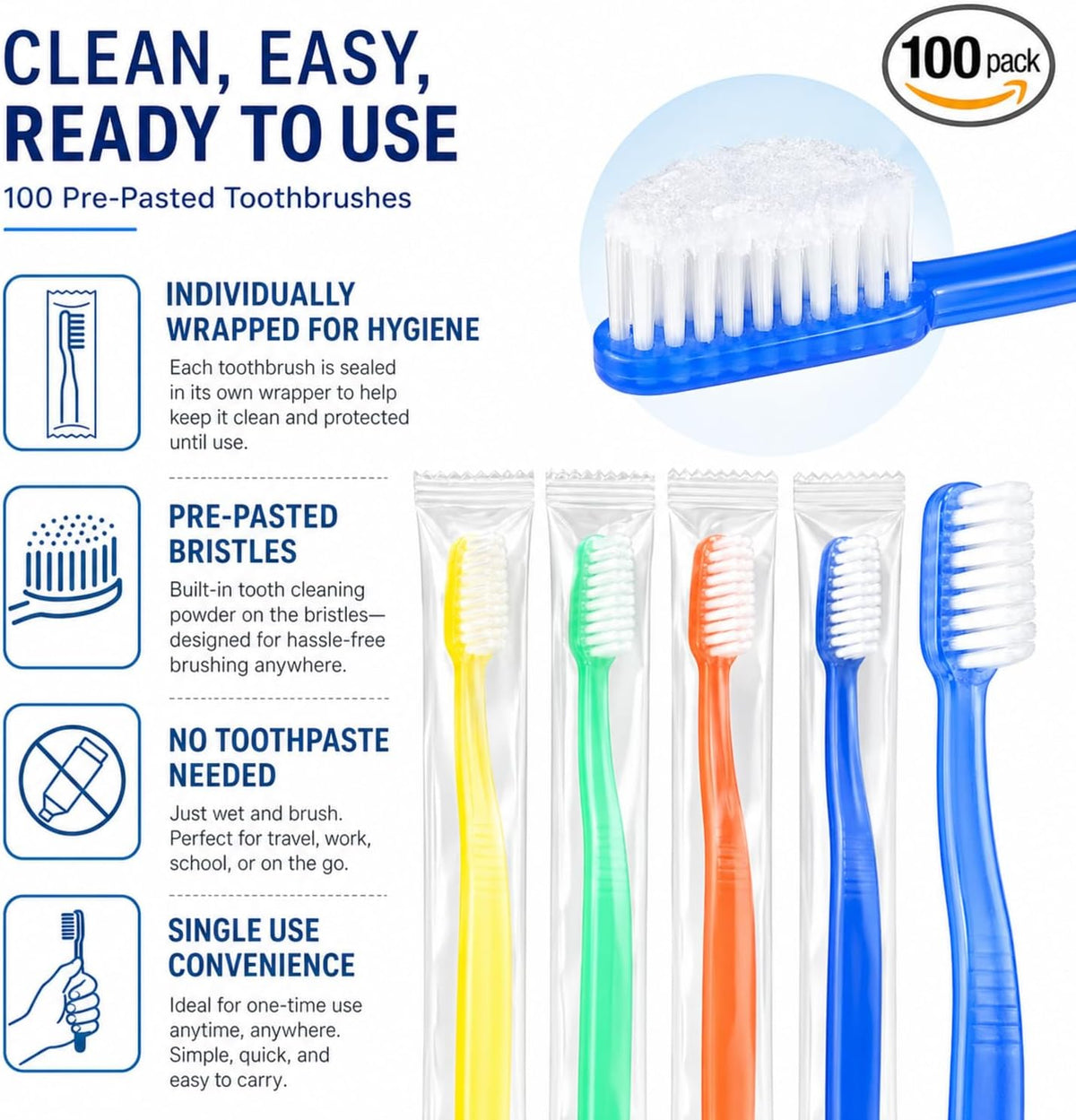Ziliny 100 unidades de cepillos de dientes desechables con pasta