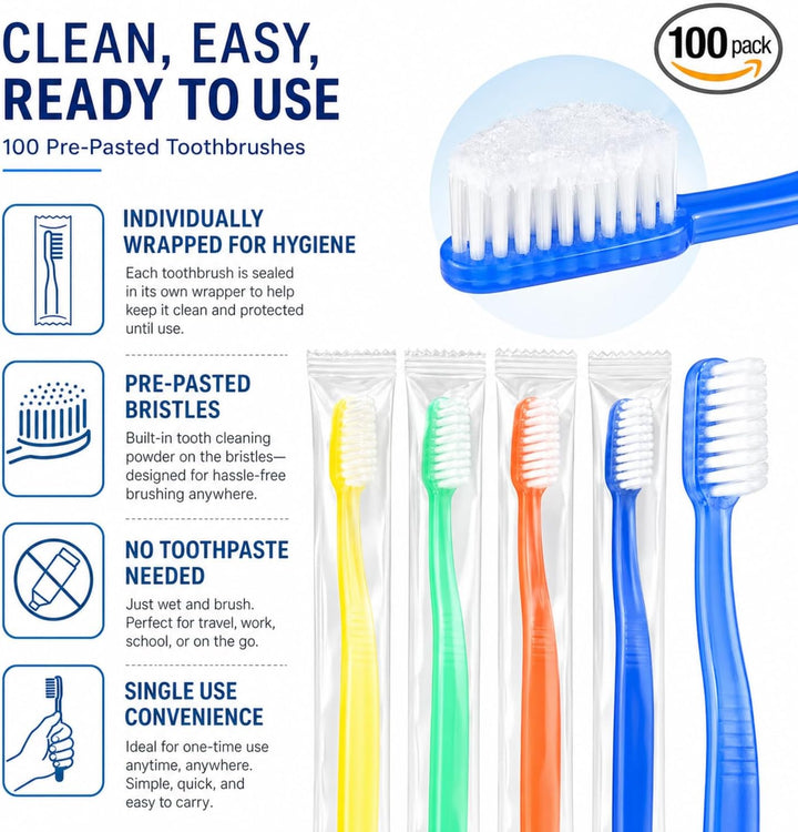 Ziliny 100 unidades de cepillos de dientes desechables con pasta, e...