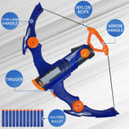 Arco y flecha de juguete para balas de pistola Nerf, juego de tiro con bala de espuma de 12 dardos con 36 dardos de espuma, 1 gafas y objetivo, regalo de cumpleaños para fiesta (azul)