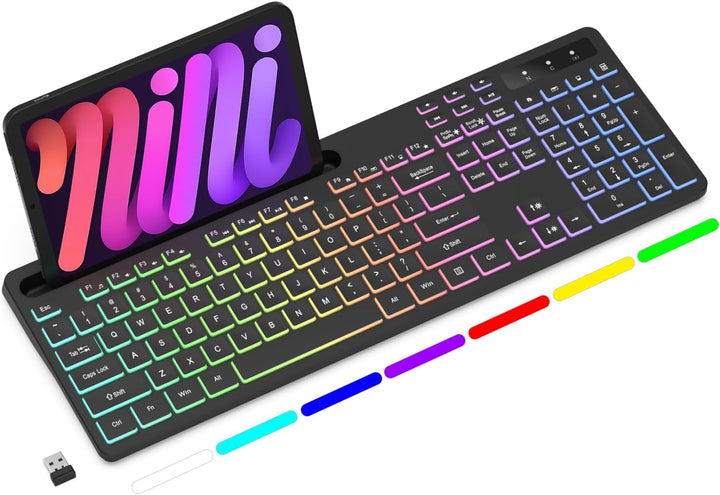 Soueto Teclado inalámbrico con retroiluminación RGB de 7 colores, t...
