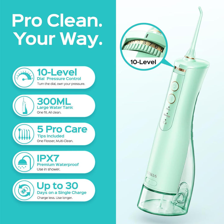 COSLUS Irrigador de Agua Portátil para Dientes: 10 Ajustes de Presi...