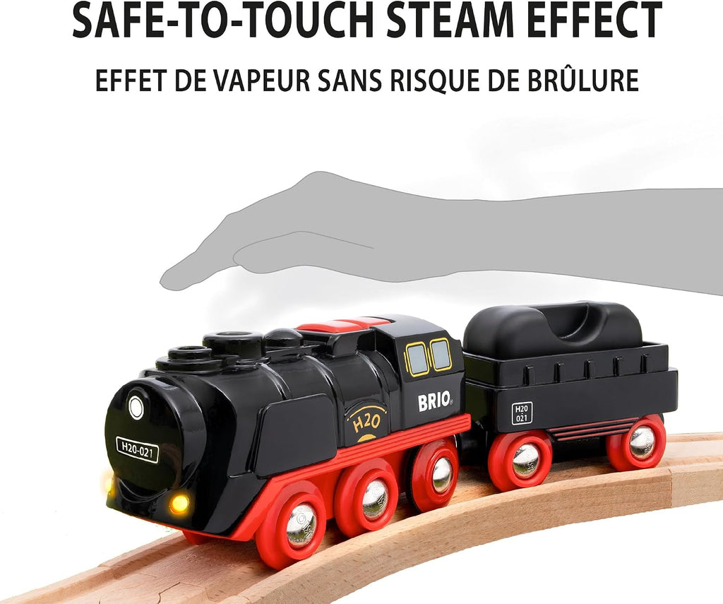 BRIO World - Tren de Vapor Navideño - Tren Operado a Batería - Motor de Vapor Motorizado de 27 Piezas para Pista de Madera con Luces y Vapor Apto para Niños - Juego Interactivo con Adelante/Atrás