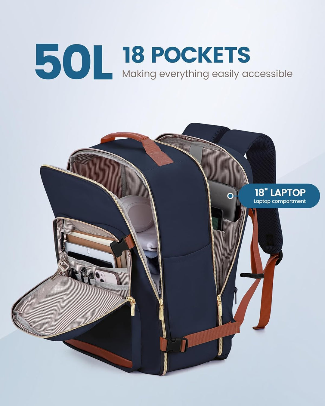 LOVEVOOK Mochila de viaje para mujeres y hombres, 50 L, aprobada po...