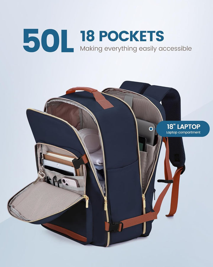 LOVEVOOK Mochila de viaje para mujeres y hombres, 50 L, aprobada po...