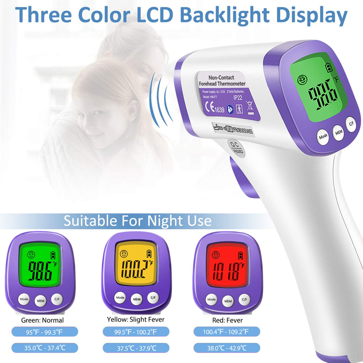eZthings - Termómetro infrarrojo para frente y sensor de alto calibre sin contacto con pantalla LCD para consultorios médicos, hospitales