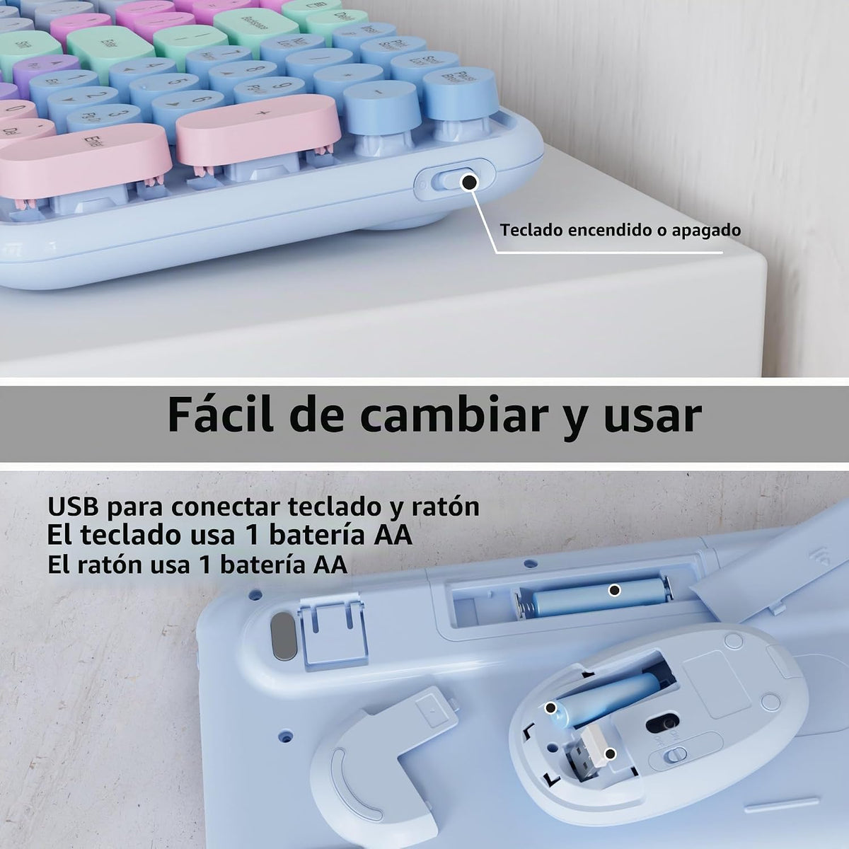MPTOG Combo de teclado y mouse inalámbricos retro, teclas flotantes...