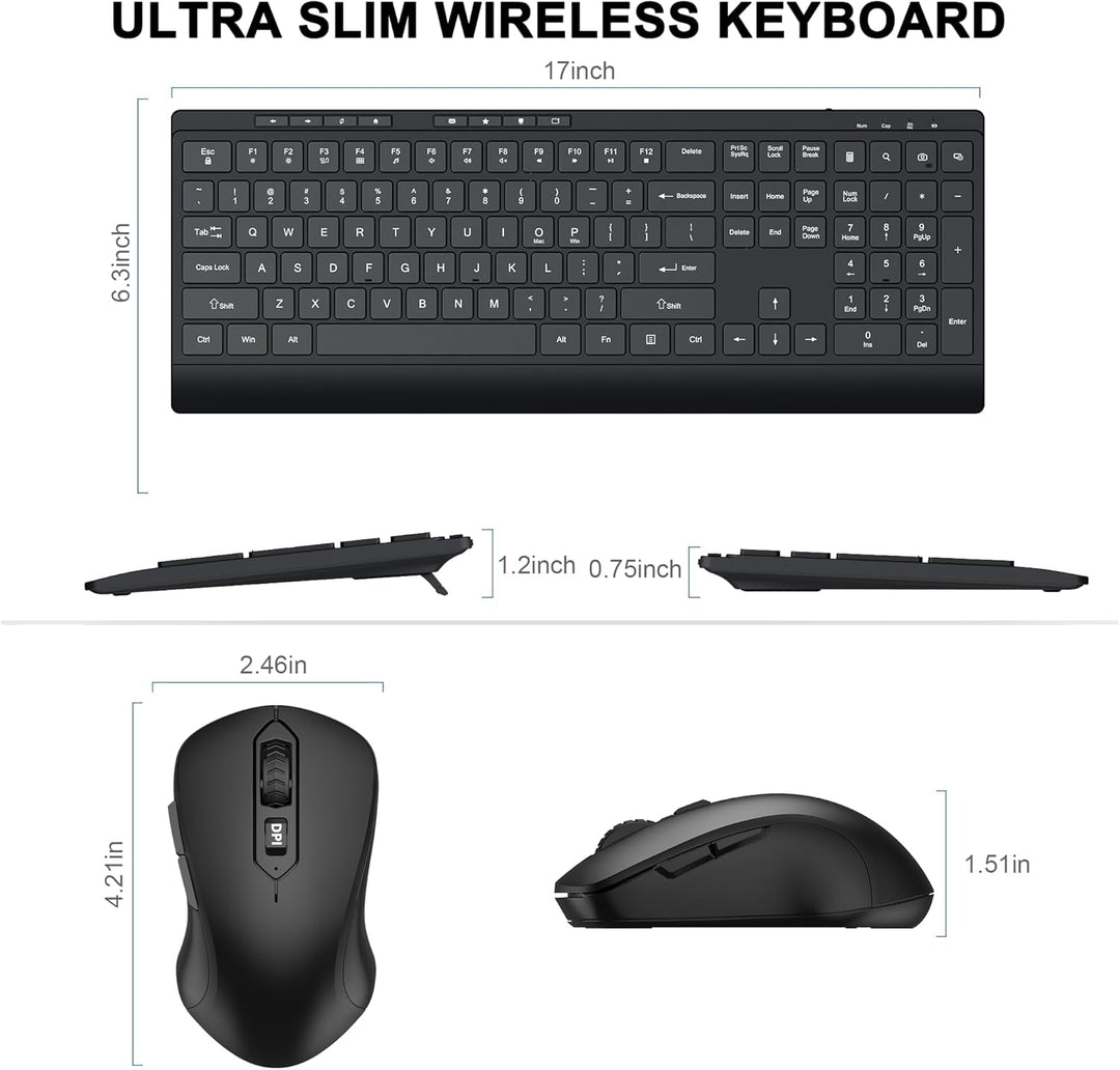 Combo de teclado y mouse inalámbricos, teclado de computadora silen...