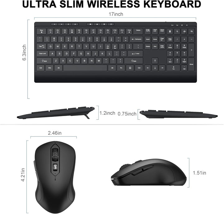 Combo de teclado y mouse inalámbricos, teclado de computadora silen...