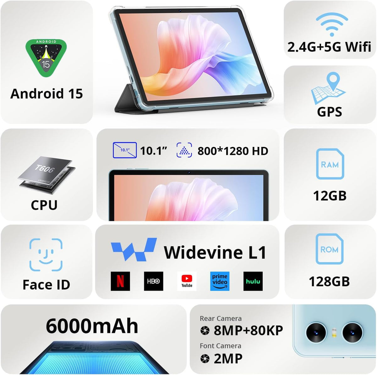 Tableta Android, tableta Android 15 de 10.1 pulgadas, octa-core
