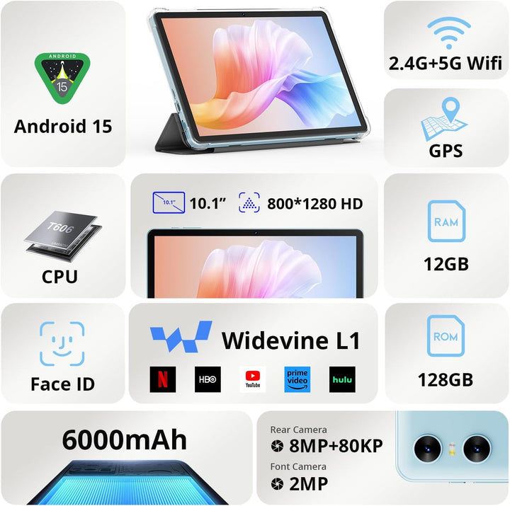 Tableta Android, tableta Android 15 de 10.1 pulgadas, octa-core, 12...