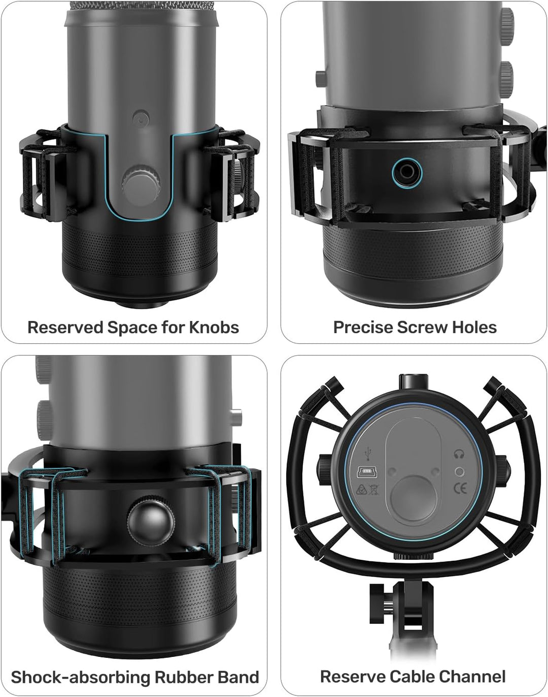 Etour Construido a medida para Blue Yeti Soporte de choque con filt...