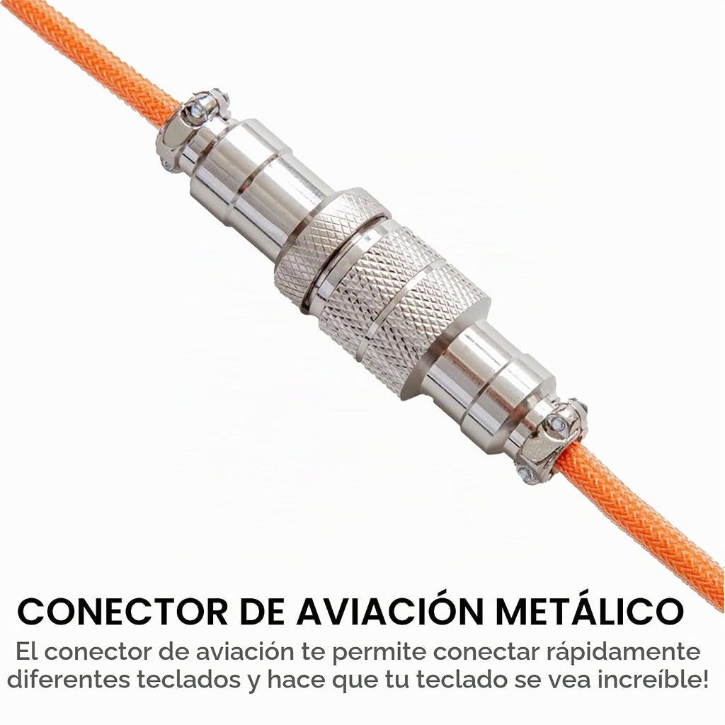 Pro Custom - Cable USB C en espiral para teclado mecánico de videojuegos, cable con doble manga y conector extraíble tipo aviación, 5 pies, USB-C a USB-A, naranja brillante