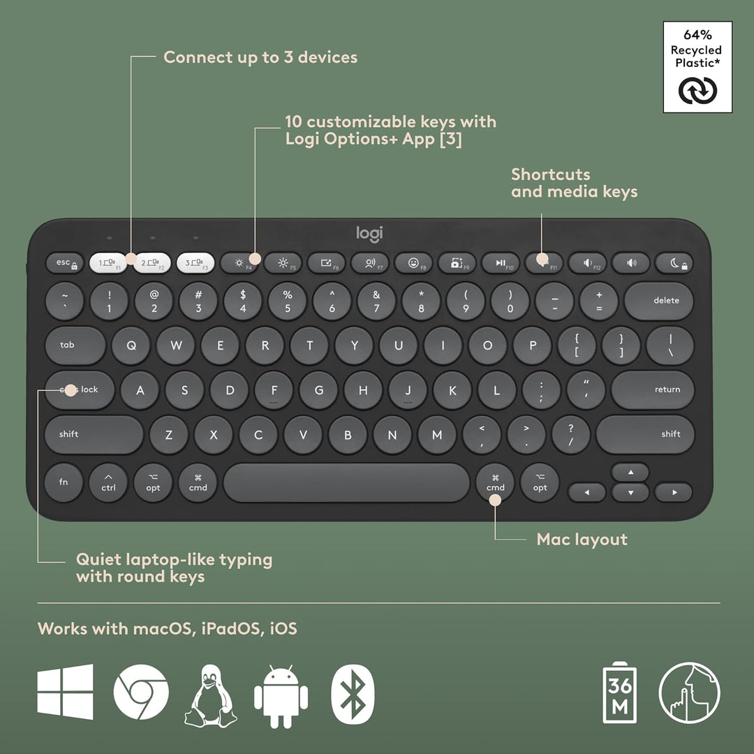 Logitech Pebble 2 Combo para Mac, Teclado y Mouse Inalámbricos, Del...