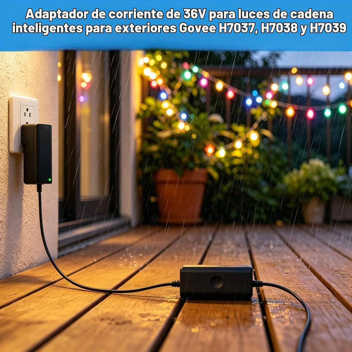 Adaptador de corriente de 36 V para Govee Smart Outdoor String Lights 2 Compatible con Govee H7037 H7038 H7039 Cargador de cable de alimentación