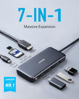Anker Hub USB C (7 en 1), con HDMI 4K, suministro de energía de 85...