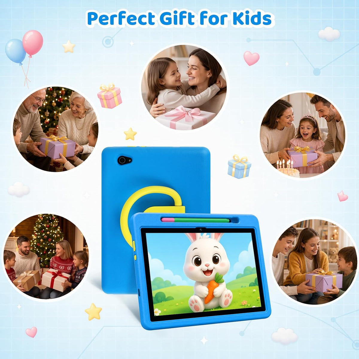 Tablet para niños Android 16 HD de 10 pulgadas con lápiz y funda, 24GB RAM 64GB ROM 1TB