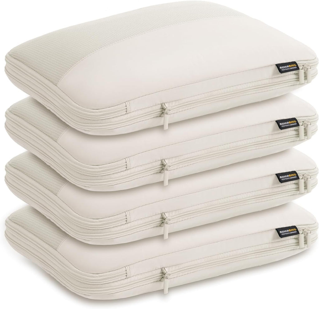 Cubos de embalaje de compresión para viajes, juego de 4 cubos de embalaje ligeros para maletas y mochilas, organizador que ahorra espacio para ropa, Blanco roto 4L, 4 grandes