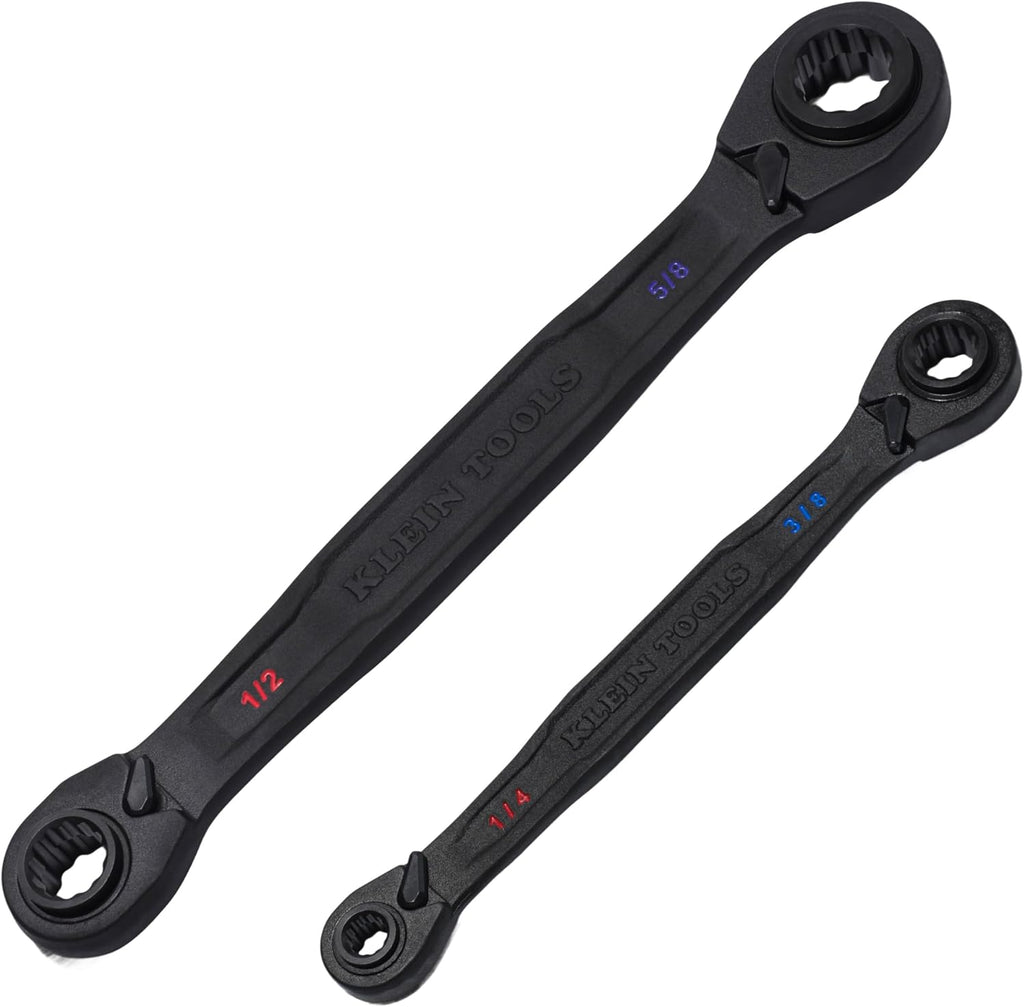Klein Tools 68216 Juego de llaves de caja de trinquete reversibles 4 en 1, llave cuádruple, SAE, 2 piezas, 1/4 a 3/4 pulgadas, acero forjado, 90 dientes