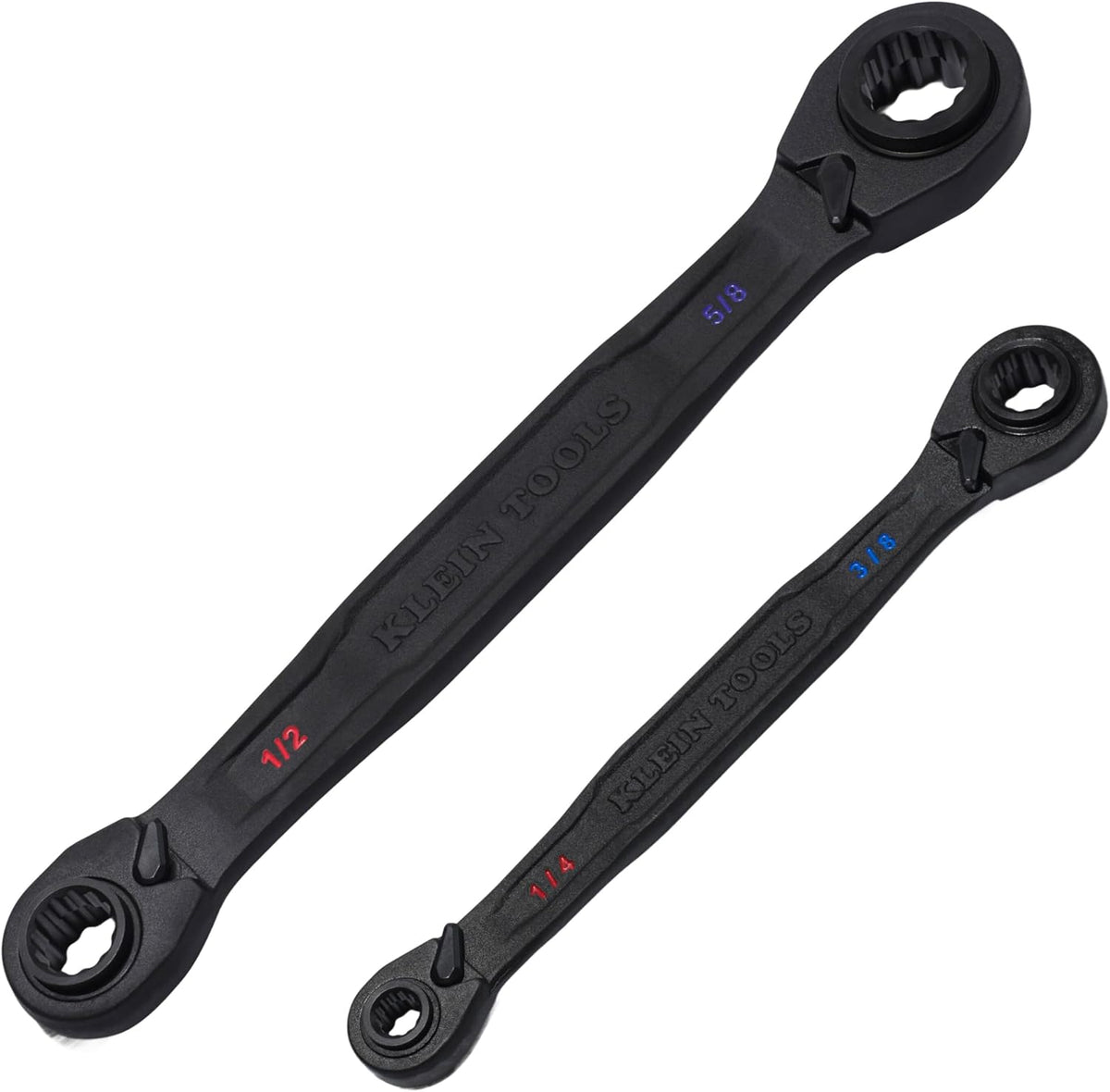 Klein Tools 68216 Juego de llaves de caja de trinquete reversibles 4 en 1, llave cuádruple, SAE, 2 piezas, 1/4 a 3/4 pulgadas, acero forjado, 90 dientes