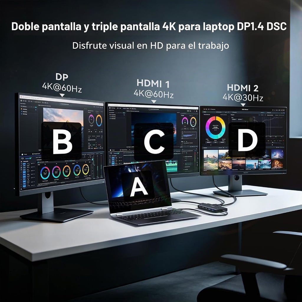 Estación de acoplamiento para portátil USB C Monitor dual con 2 HDMI 4K DP