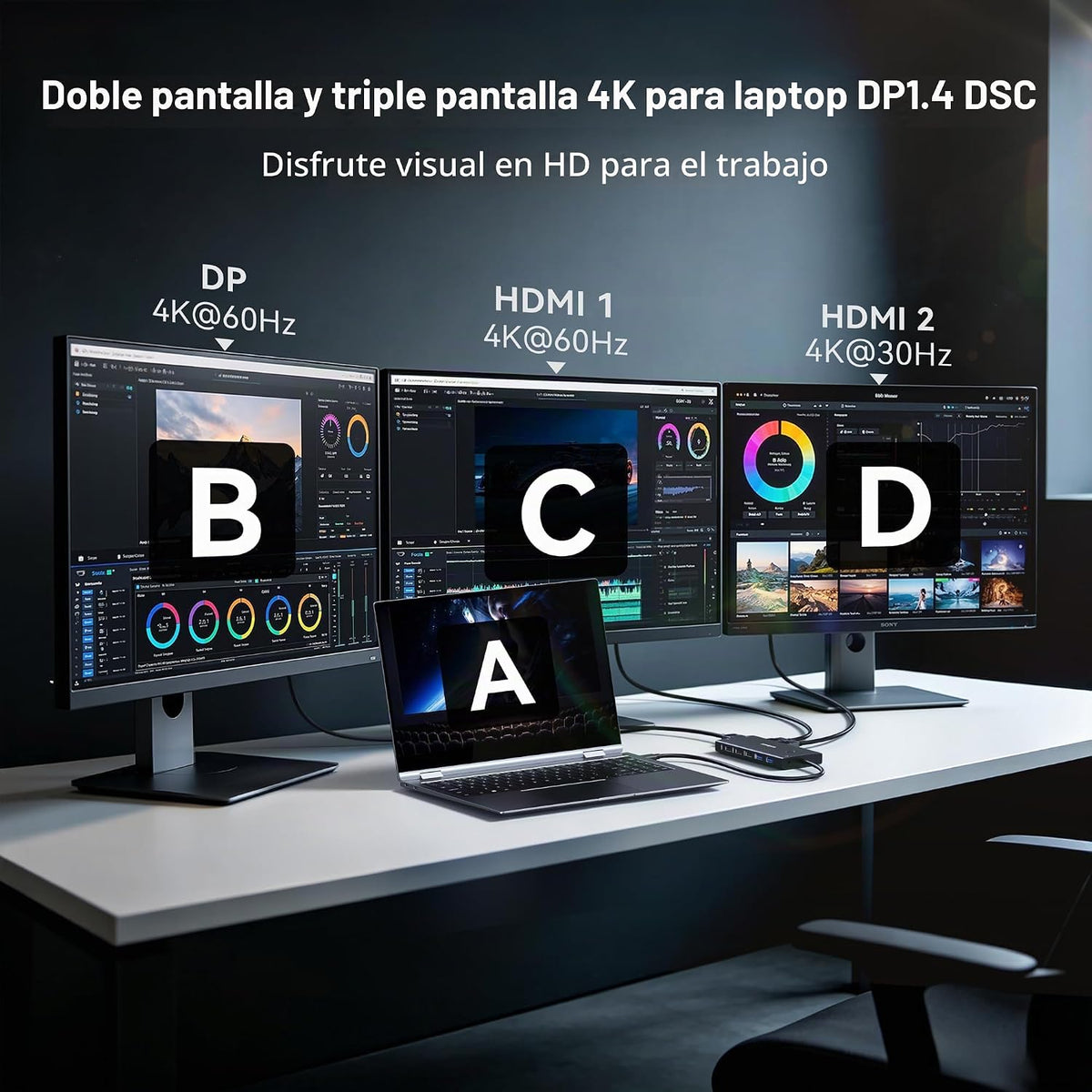 Estación de acoplamiento para portátil USB C Monitor dual con 2 HDMI 4K DP