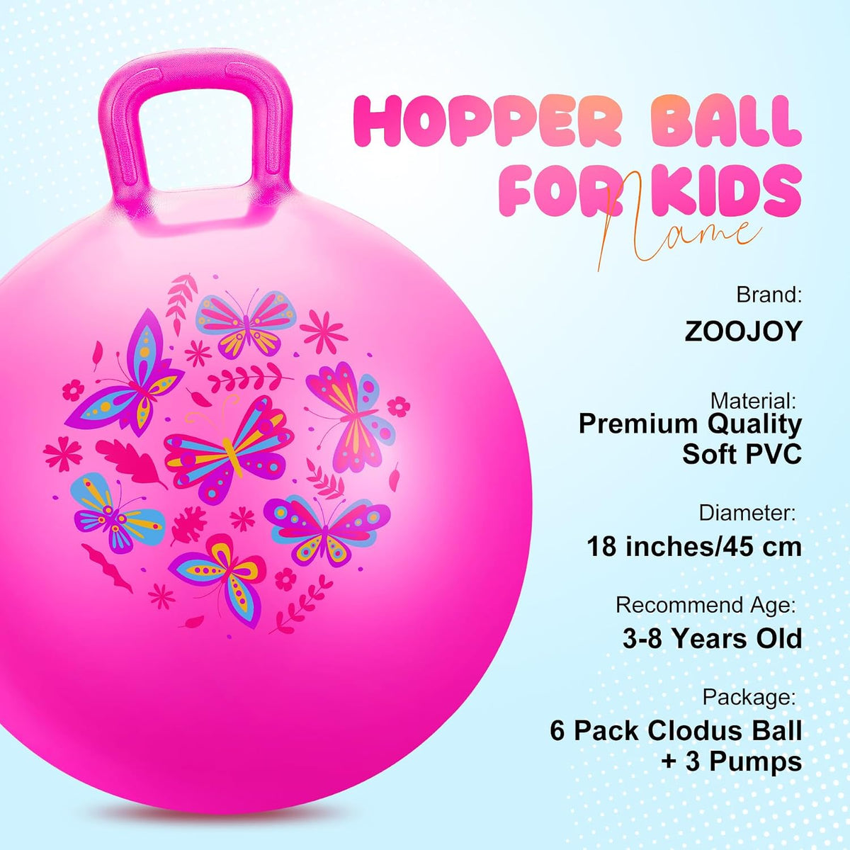 6 bolas de tolva para niños de 3 a 8 años, pelota inflable de 18 pulgadas con asa, juguetes para sentarse en saltar para deportes, escuela, juego activo en equipo, regalos para interiores y exteriores para niñas de 3 a 8 años, con bomba