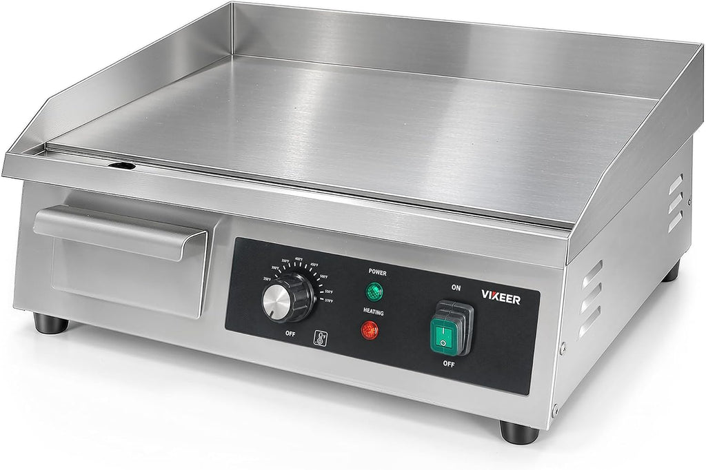 Plancha eléctrica comercial, parrilla eléctrica grande de 22 pulgadas, parrilla superior plana de acero inoxidable con placa de cocción de hierro, control de temperatura ajustable de 120-570 ℉