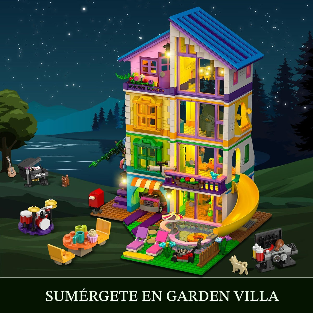 HOGOKIDS Juego de Construcción de Casa para Niñas con Luz LED y Coche para Juego de Rol Infantil