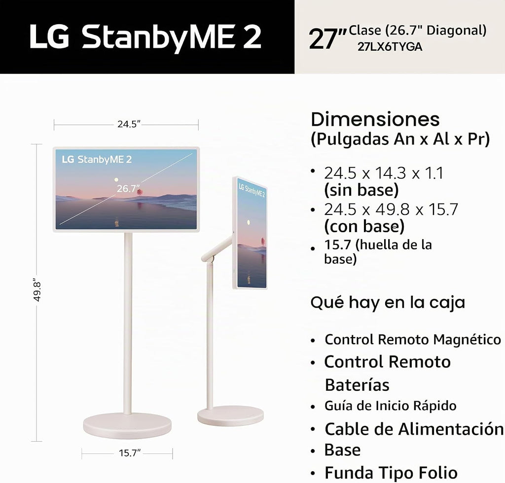 LG Televisor portátil con pantalla táctil StanbyME 2 de 27 pulgadas con