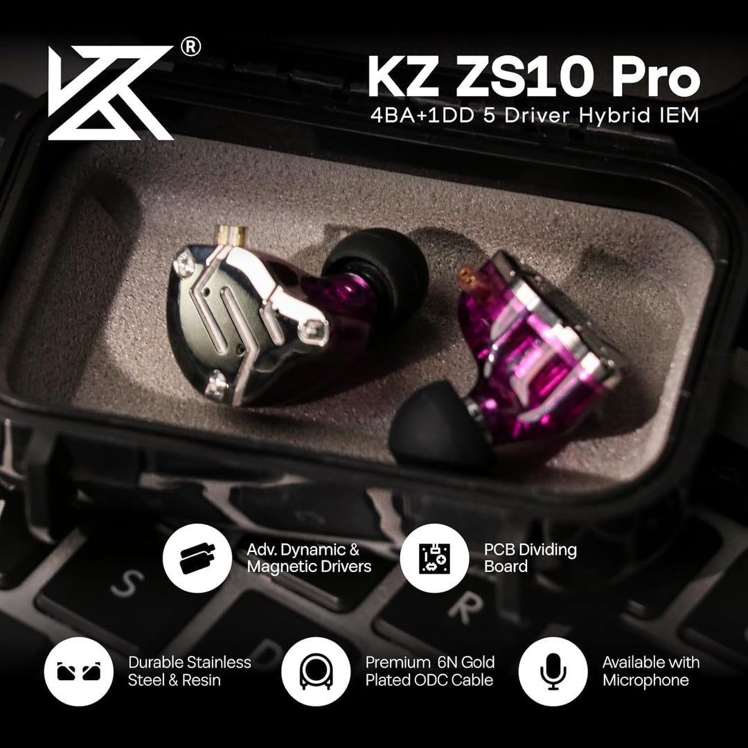 Linsoul KZ ZS10 Pro, 4BA+1DD, 5 controladores en auriculares intrau...