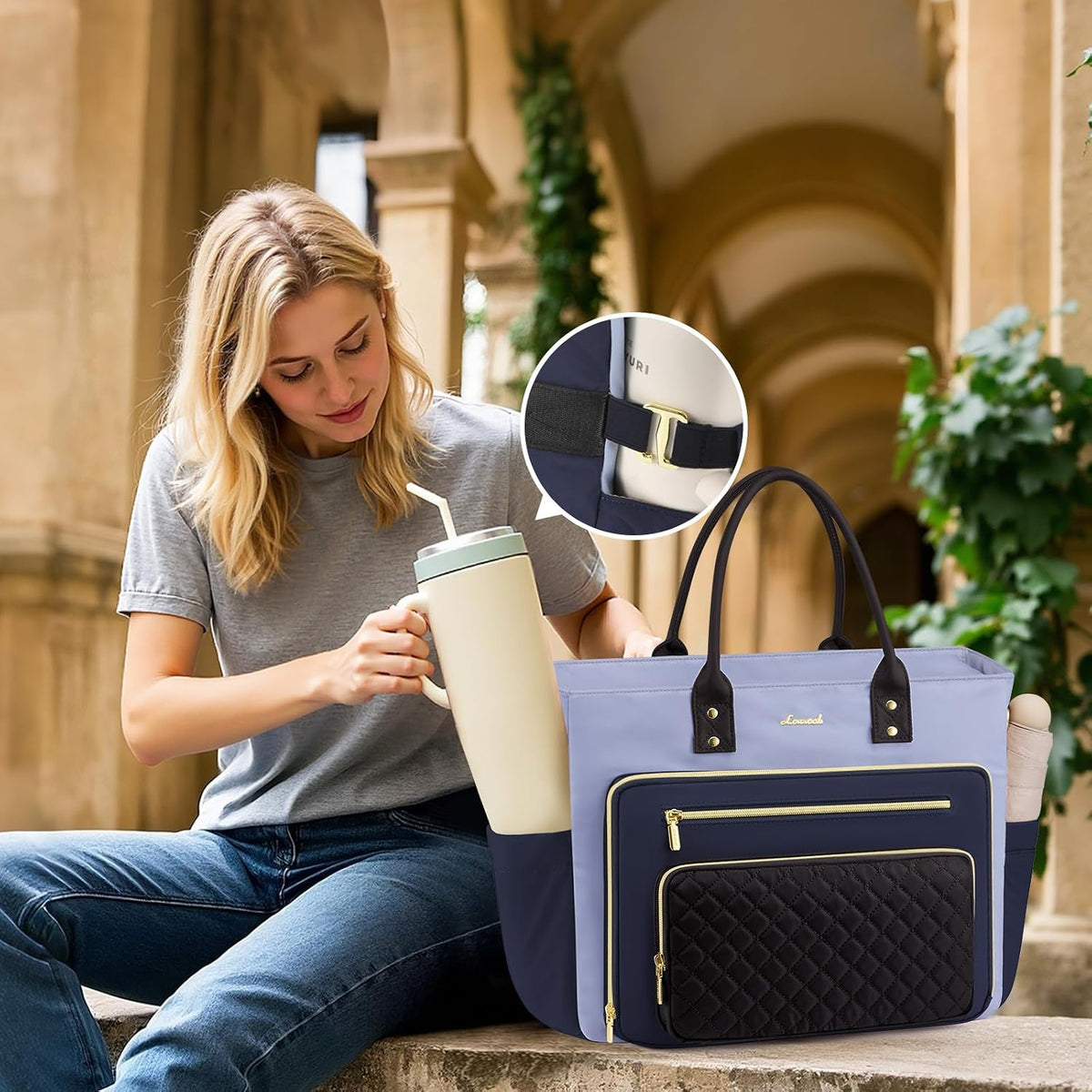 LOVEVOOK - Bolsa de mano para profesora para mujer, bolsa para laptop con soporte grande para tazas, bolsas de enfermera, maletín profesional para computadora, bolso grande de negocios, regalo para madre, 15.6 pulgadas