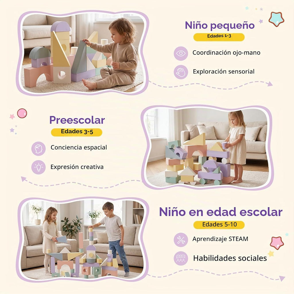 Bloques grandes de espuma de construcción para niños pequeños, juego de bloques de construcción de espuma EVA apilables, no tóxico, lavable, juguetes de construcción de aprendizaje temprano y regalos para niños y niñas (rosa, piezas, 30)