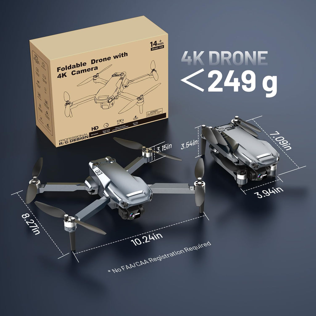Drone GPS con cámara 4K UHD para adultos, alcance de 1640 pies, retorno automático a casa, sígueme, cardán de 3 ejes, aplicación y control remoto, amarillo