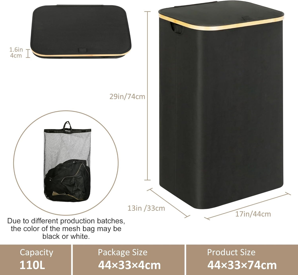 IEGrow Cesta de lavandería con tapa,Cesta de lavandería de 110L con bolsas
