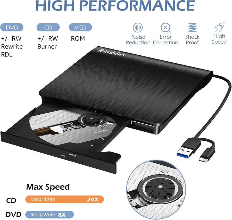 Duplicador de Discos Unidad de DVD Externa USB 3.0 Tipo C CD DVD Po...